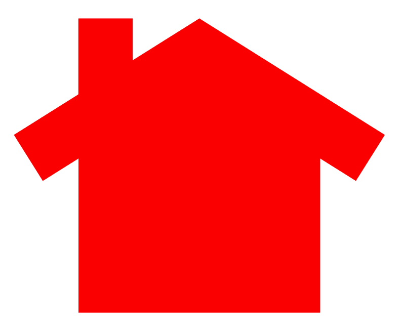 Red house silhouette on black background.